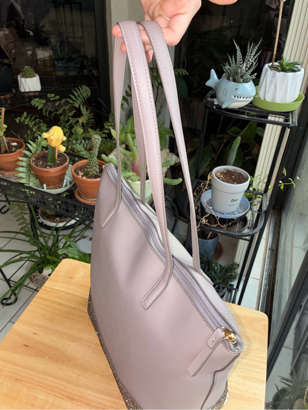 Kate Spade New York Flash Glitter Tote Bag in Cool Grey Lilac Saffiano Leather - Picture 10 of 16